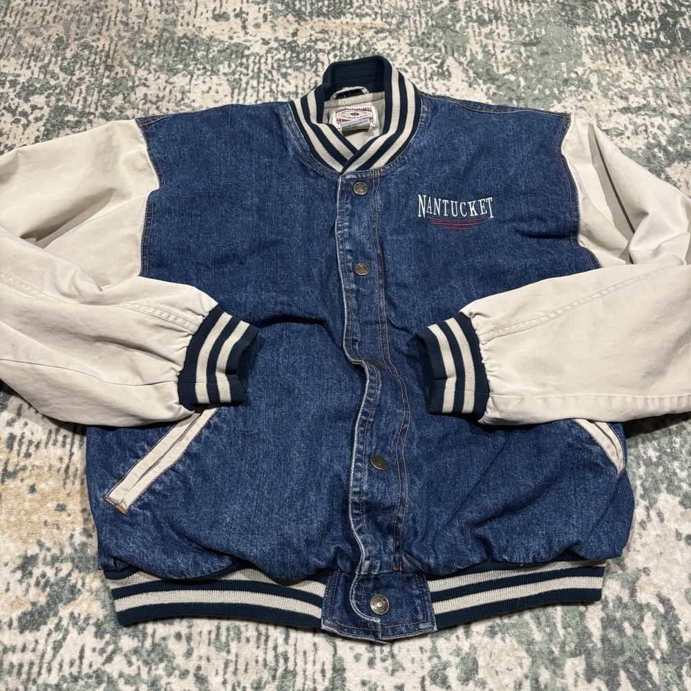 Vintage Time Square Nantucket Denim Varsity Number Jacket Medium